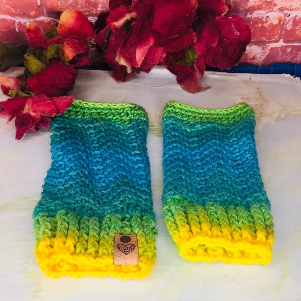 Colorful Ombre Long Fingerless Knit Gloves
